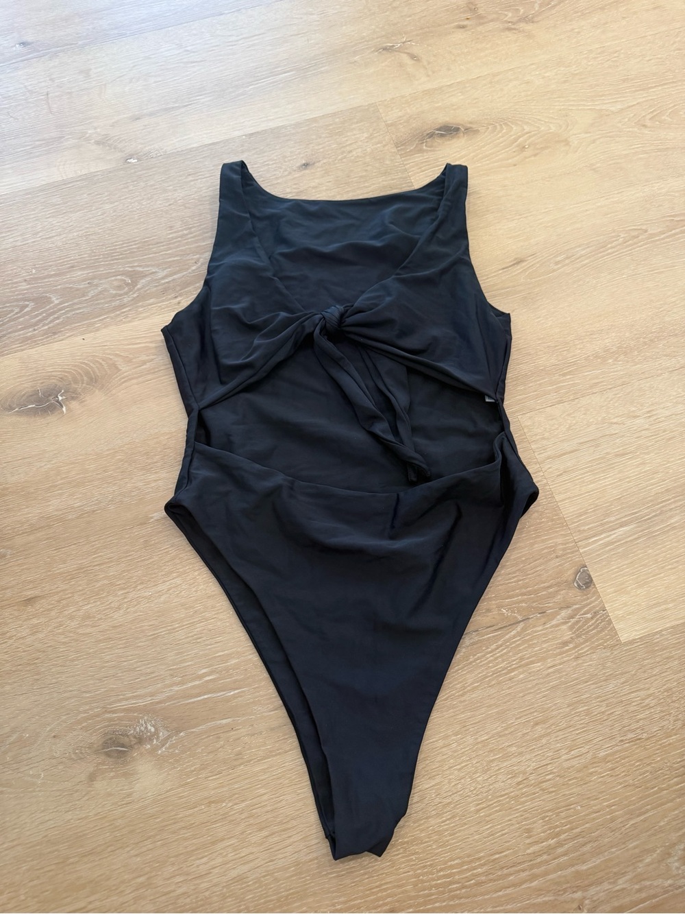 Black One-Piece Swimsuit with Front Tie
